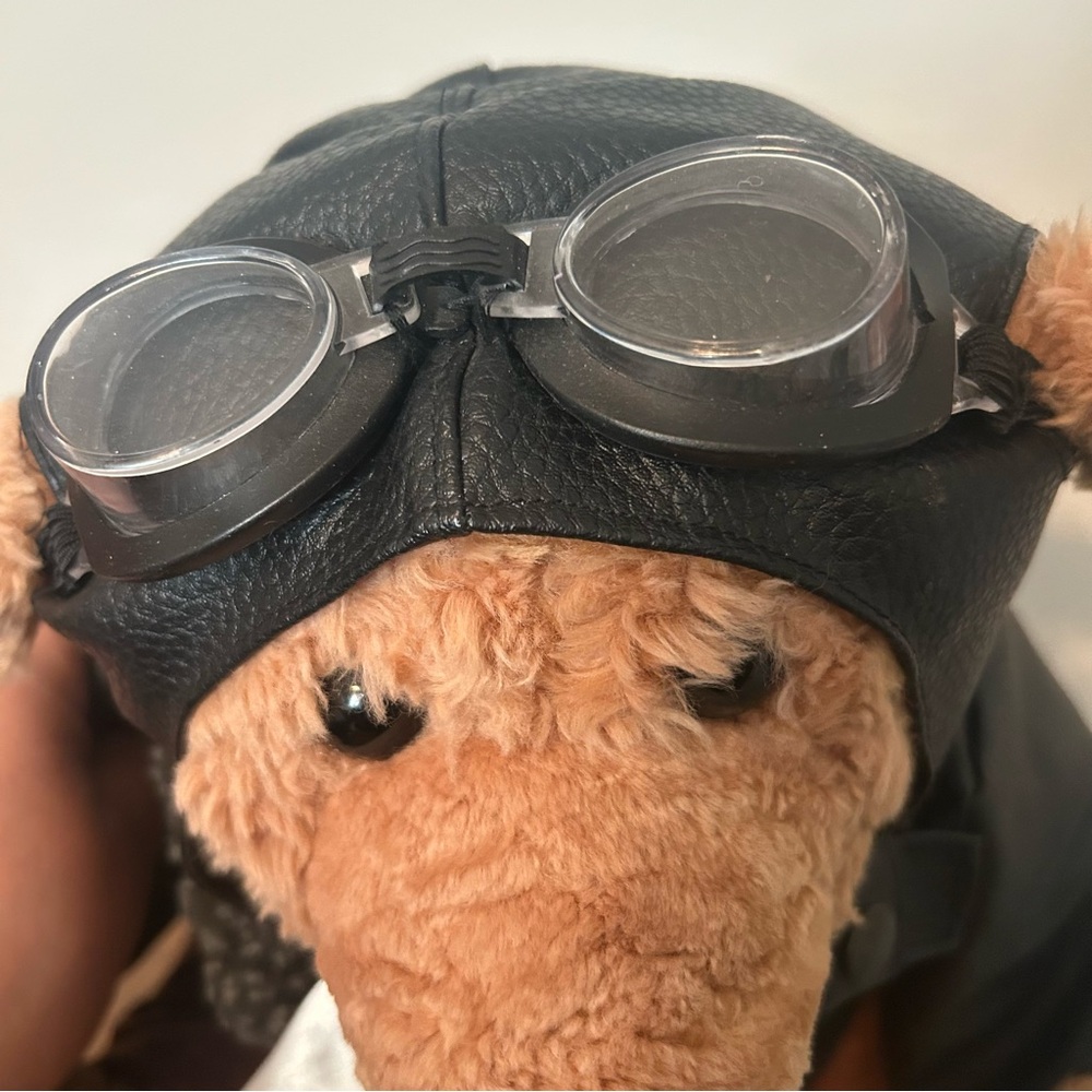 Pilot Teddy Bear with Black Jacket and Brown Fur - Picture 4 of 6